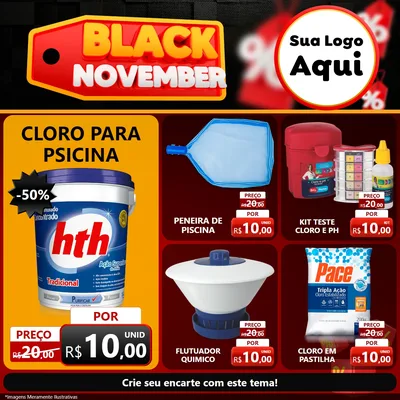 Modelo de Rede Social para Feed Facebook com o tema Black November para Produtos para Piscina