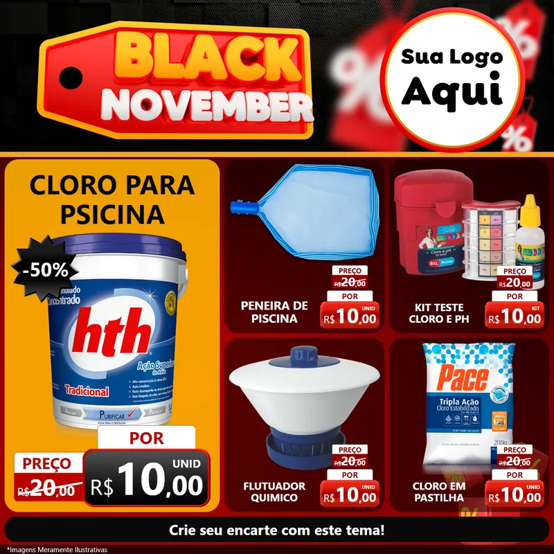 Modelo de Rede Social para Feed Facebook com o tema Black November para Produtos para Piscina