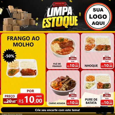 Modelo de Rede Social para Feed Facebook com o tema Operação Limpa Estoque para Restaurante