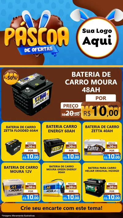 Modelo de Rede Social para Stories com o tema Páscoa de Ofertas para Baterias Elétricas