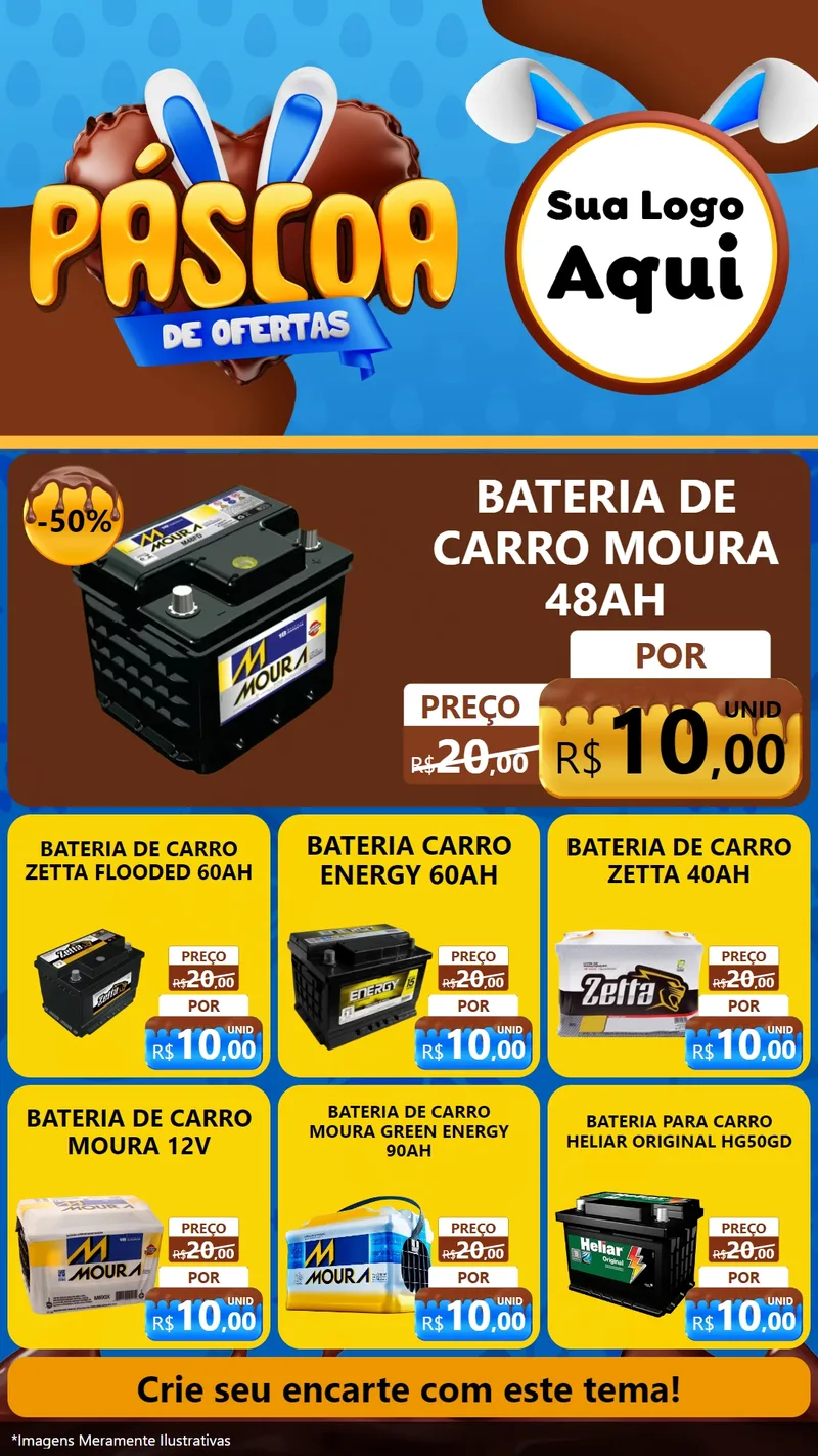 Modelo de Rede Social para Stories com o tema Páscoa de Ofertas para Baterias Elétricas