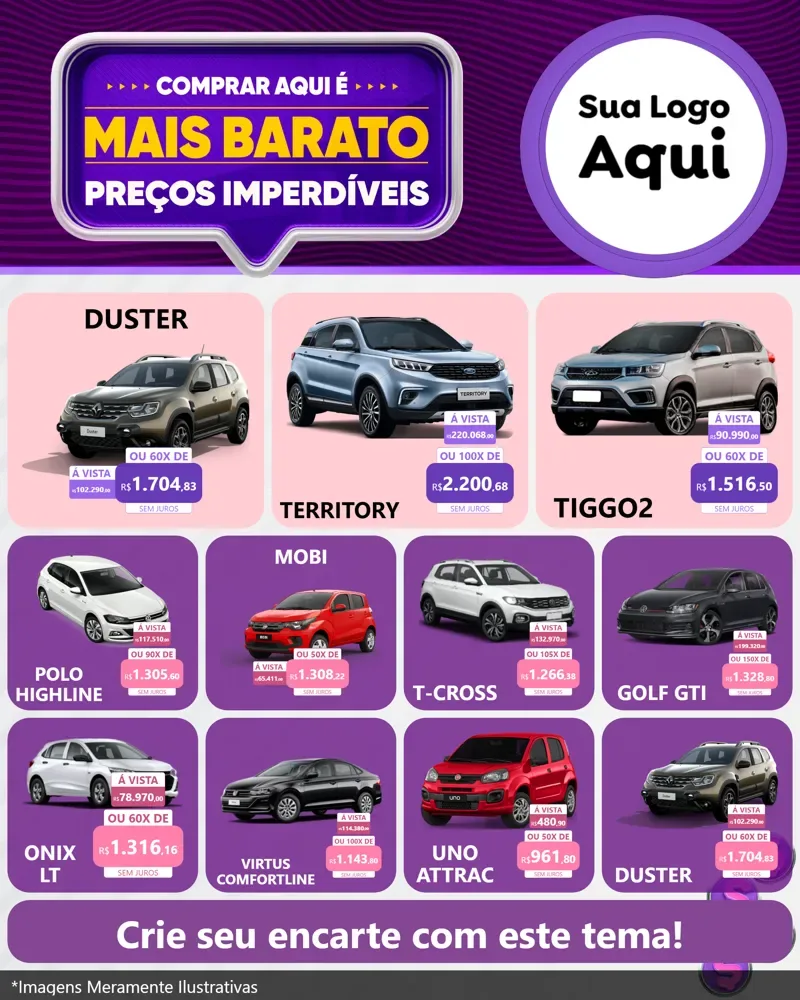 Modelo de Rede Social para Feed Instagram com o tema Mais Barato para Concessionaria de Carros