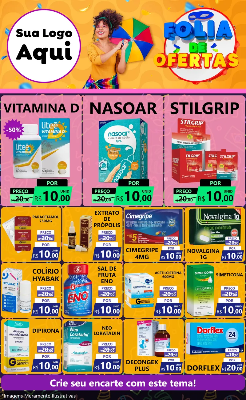 Modelo de Encarte para Encarte Grande com o tema Folia de Ofertas para Farmácia