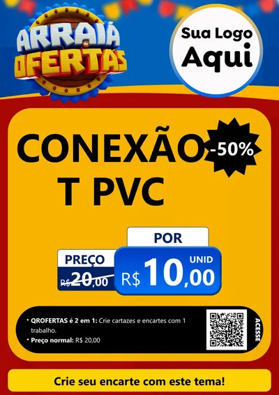 Modelo de Cartaz para Cartaz A4 Vertical com o tema Arraiá de Ofertas - Junina para Tubos e conexões