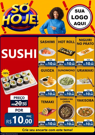Modelo de Encarte para Encarte A4 Vertical com o tema Só Hoje! para Comida japonesa