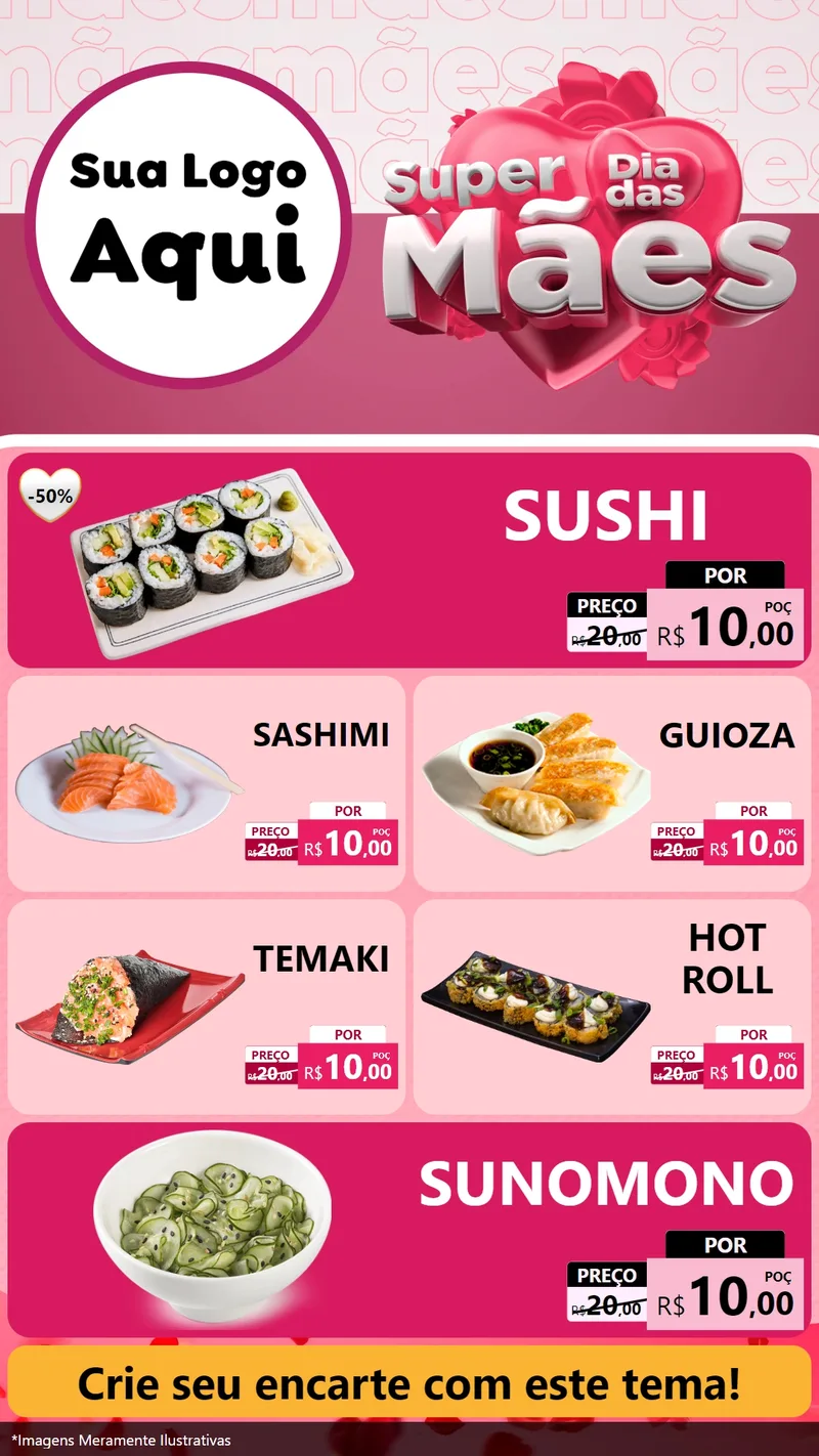 Modelo de TV para TV Vertical com o tema Super Dia Das Mães para Comida japonesa