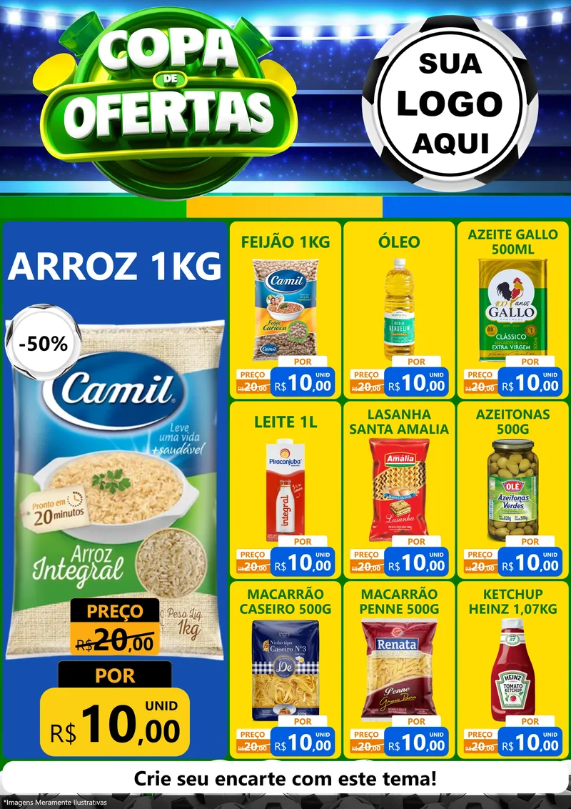 Modelo de Encarte para Encarte A4 Vertical com o tema Copa de Ofertas para Supermercado
