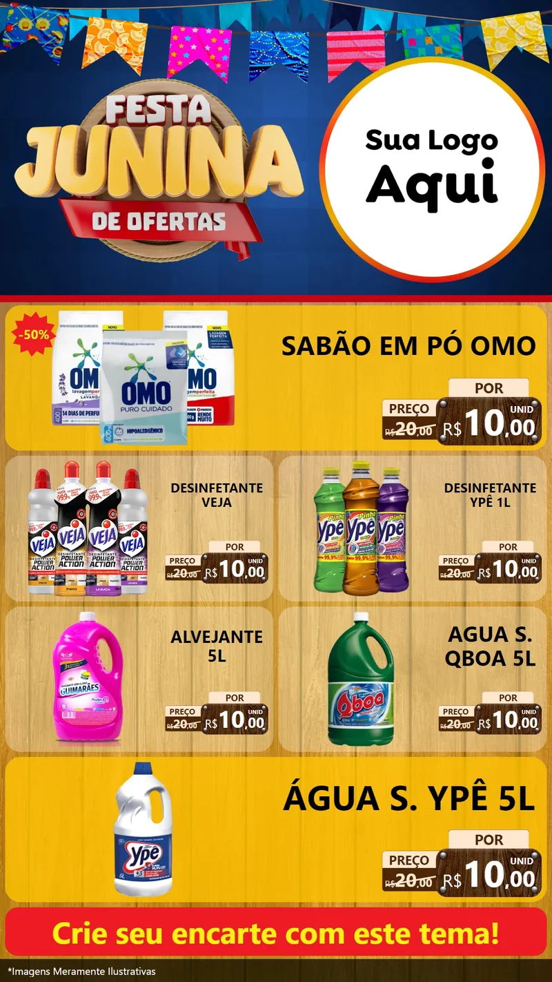 Modelo de TV para TV Vertical com o tema Festa Junina de Ofertas para Produtos de Limpeza