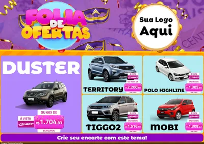 Modelo de Encarte para Encarte A4 Horizontal com o tema Folia de Ofertas para Concessionaria de Carros