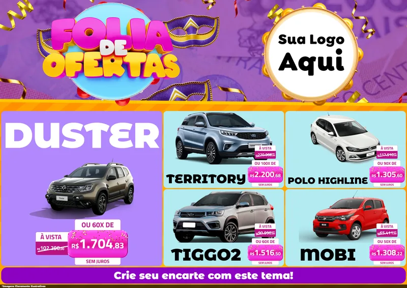 Modelo de Encarte para Encarte A4 Horizontal com o tema Folia de Ofertas para Concessionaria de Carros