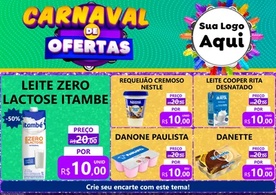 Modelo de Encarte para Encarte A4 Horizontal com o tema Carnaval de Ofertas para Frios e Laticínios