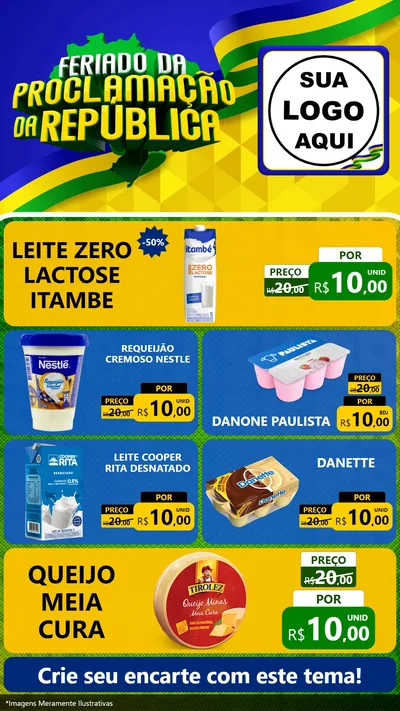 Modelo de TV para TV Vertical com o tema Feriado da Proclamação da República para Frios e Laticínios