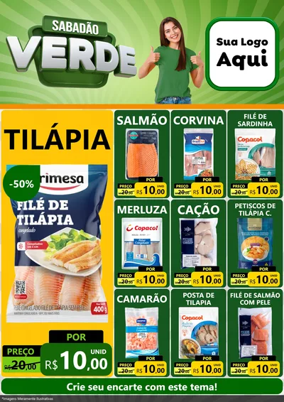 Modelo de Encarte para Encarte A4 Vertical com o tema Sabadão Verde para Peixaria