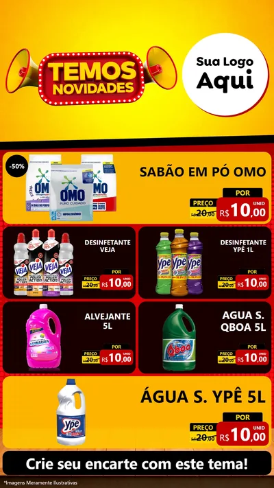 Modelo de TV para TV Vertical com o tema Temos Novidades para Produtos de Limpeza