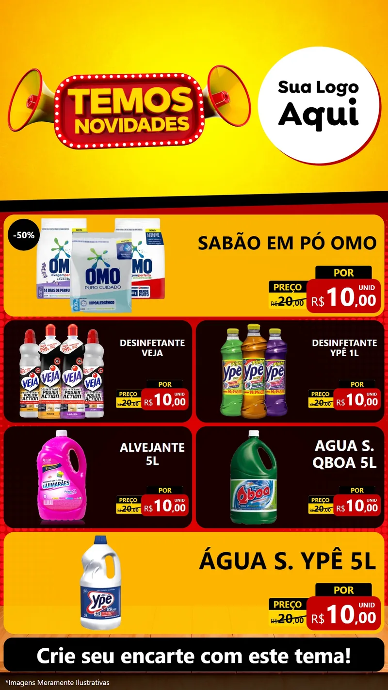 Modelo de TV para TV Vertical com o tema Temos Novidades para Produtos de Limpeza