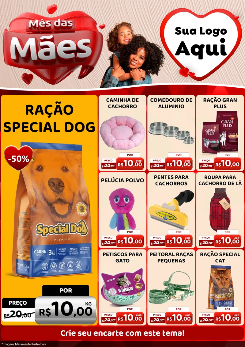 Modelo de Encarte para Encarte A4 Vertical com o tema Mês das Mães para Pet Shop