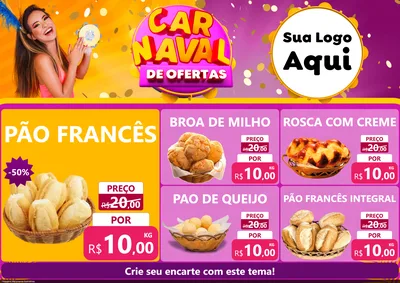 Modelo de Encarte para Encarte A4 Horizontal com o tema Carnaval de Ofertas para Padaria