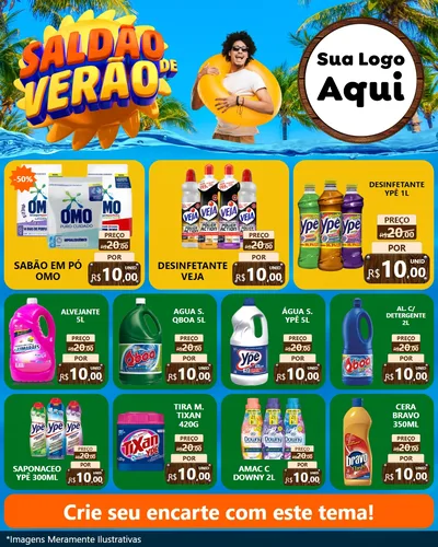 Modelo de Rede Social para Feed Instagram com o tema Saldão de Verão para Produtos de Limpeza
