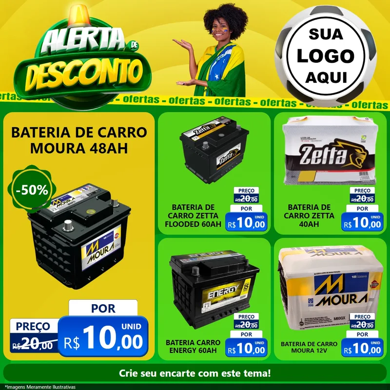 Modelo de Rede Social para Feed Facebook com o tema Alerta de Desconto para Baterias Elétricas