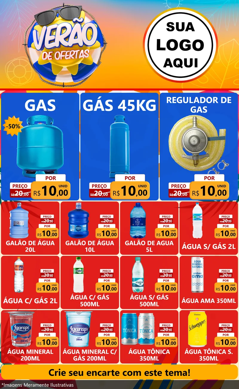 Modelo de Encarte para Encarte Grande com o tema Verão de Ofertas para Água e gás