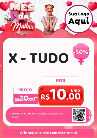 Modelo de Cartaz para Cartaz A4 Vertical com o tema Mês da Mulher para Hamburgueria