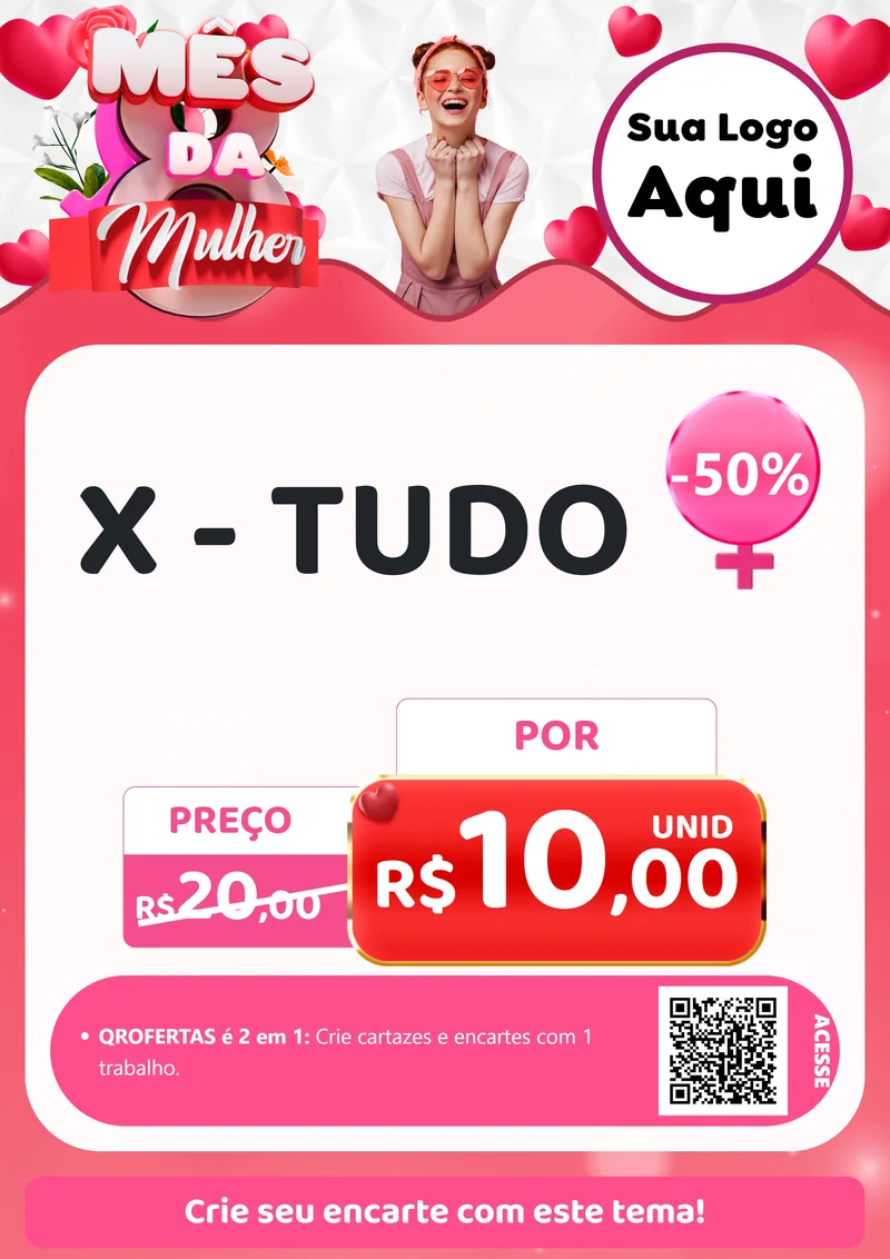 Modelo de Cartaz para Cartaz A4 Vertical com o tema Mês da Mulher para Hamburgueria