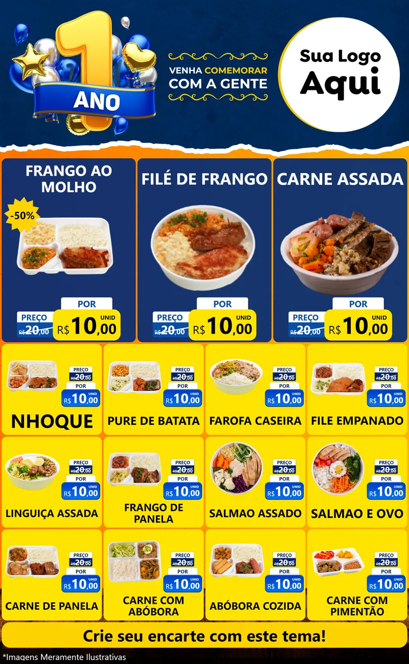 Modelo de Encarte para Encarte Grande com o tema Um Ano de Aniversário para Restaurante