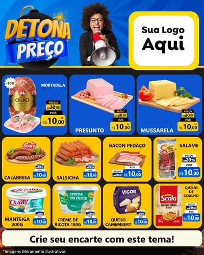 Modelo de Rede Social para Feed Instagram com o tema Detona Preços para Frios e Laticínios