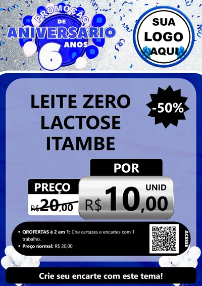 Modelo de Cartaz para Cartaz A4 Vertical com o tema Promoção de Aniversário - 6 Anos para Frios e Laticínios