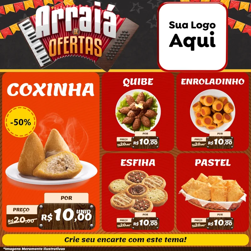 Modelo de Rede Social para Feed Facebook com o tema Arraiá de Ofertas - Junina para Salgadaria