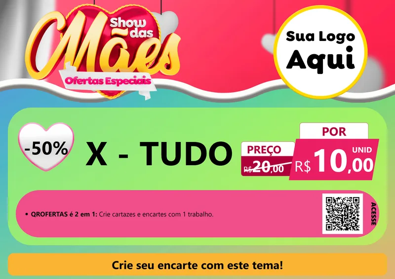 Modelo de Cartaz para Cartaz A4 Horizontal com o tema Show das Mães - Ofertas Especiais para Hamburgueria