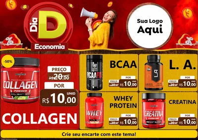 Modelo de Encarte para Encarte A4 Horizontal com o tema Dia D Economia para Suplementos alimentares