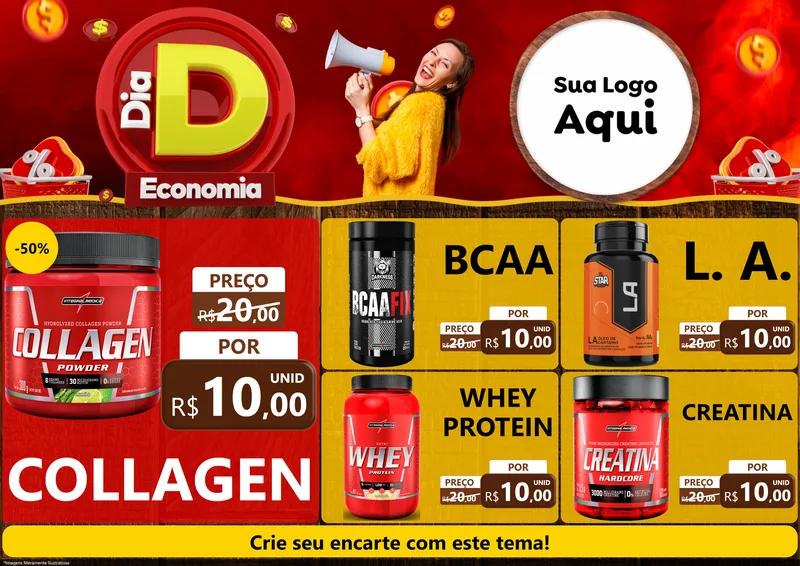 Modelo de Encarte para Encarte A4 Horizontal com o tema Dia D Economia para Suplementos alimentares