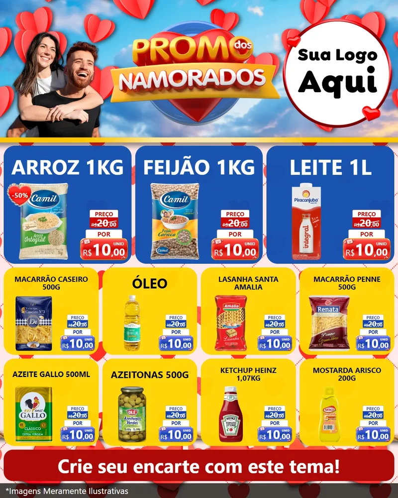Modelo de Rede Social para Feed Instagram com o tema Promo dos Namorados para Supermercado