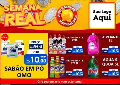 Modelo de Encarte para Encarte A4 Horizontal com o tema Semana do Real para Produtos de Limpeza