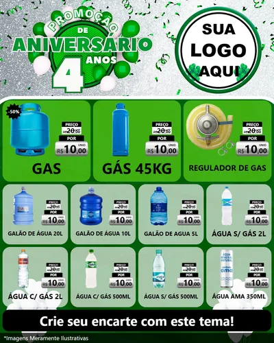 Modelo de Rede Social para Feed Instagram com o tema Promoção de Aniversário - 4 Anos para Água e gás