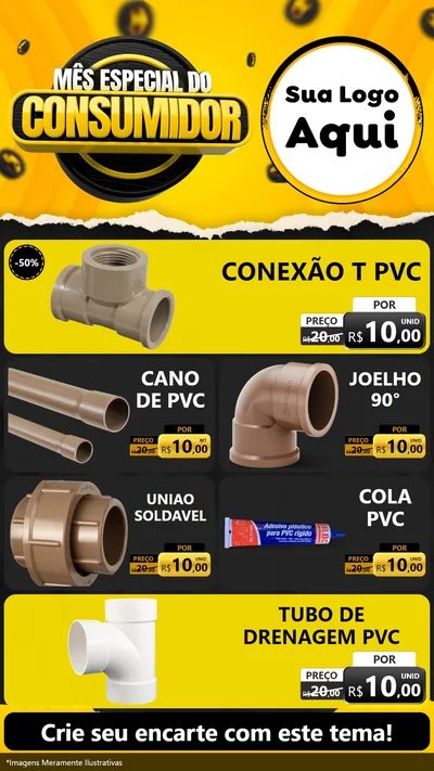 Modelo de TV para TV Vertical com o tema Mês Especial do Consumidor para Tubos e conexões