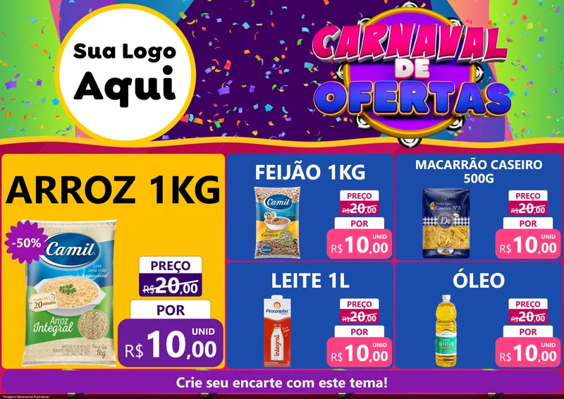 Modelo de Encarte para Encarte A4 Horizontal com o tema Carnaval de Ofertas para Supermercado