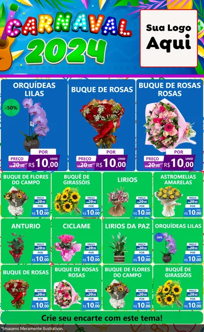 Modelo de Encarte para Encarte Grande com o tema Carnaval 2027 para Floricultura e jardim