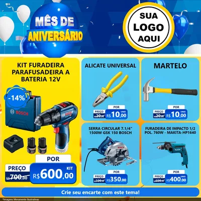 Modelo de Rede Social para Feed Facebook com o tema Mês de Aniversário para Maquinas e Ferramentas