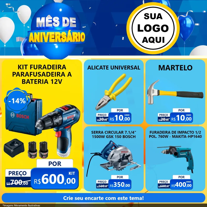 Modelo de Rede Social para Feed Facebook com o tema Mês de Aniversário para Maquinas e Ferramentas