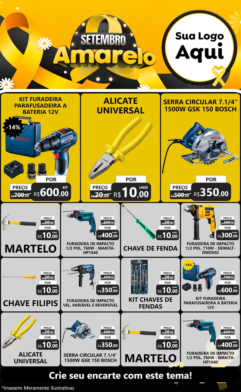 Modelo de Encarte para Encarte Grande com o tema Setembro Amarelo para Maquinas e Ferramentas
