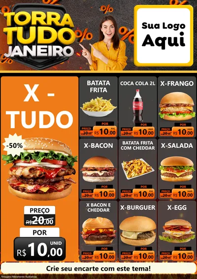 Modelo de Encarte para Encarte A4 Vertical com o tema Torra Tudo Janeiro para Hamburgueria
