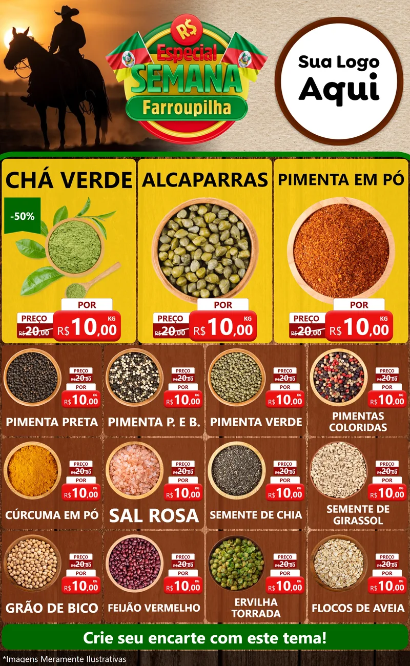 Modelo de Encarte para Encarte Grande com o tema Especial Semana Farroupilha para Produtos Naturais