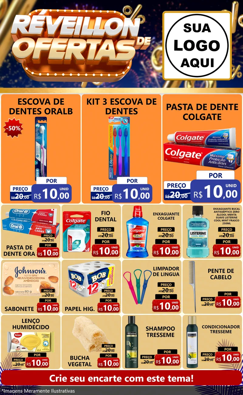Modelo de Encarte para Encarte Grande com o tema Réveillon de Ofertas para Higiene Pessoal