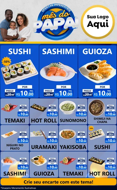 Modelo de Encarte para Encarte Grande com o tema Ofertas Imperdíveis Mês Do Papai para Comida japonesa