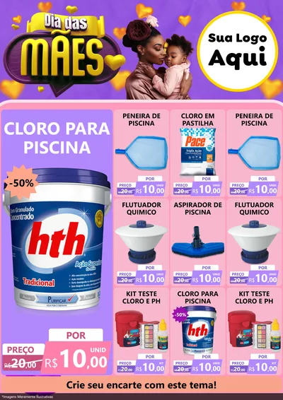 Modelo de Encarte para Encarte A4 Vertical com o tema Dia das Mães para Produtos para Piscina
