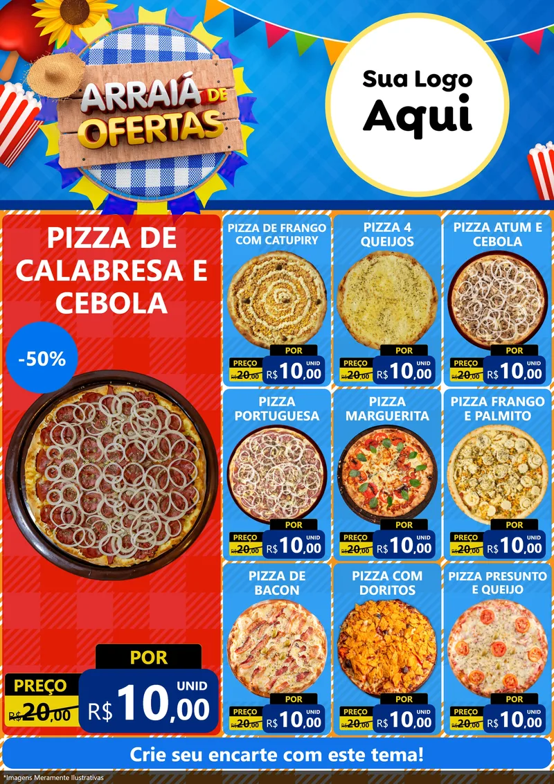 Modelo de Encarte para Encarte A4 Vertical com o tema Arraiá de Ofertas para Pizzaria