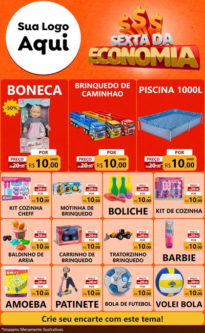 Modelo de Encarte para Encarte Grande com o tema Sexta da Economia para Brinquedos