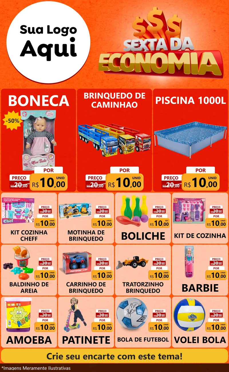Modelo de Encarte para Encarte Grande com o tema Sexta da Economia para Brinquedos